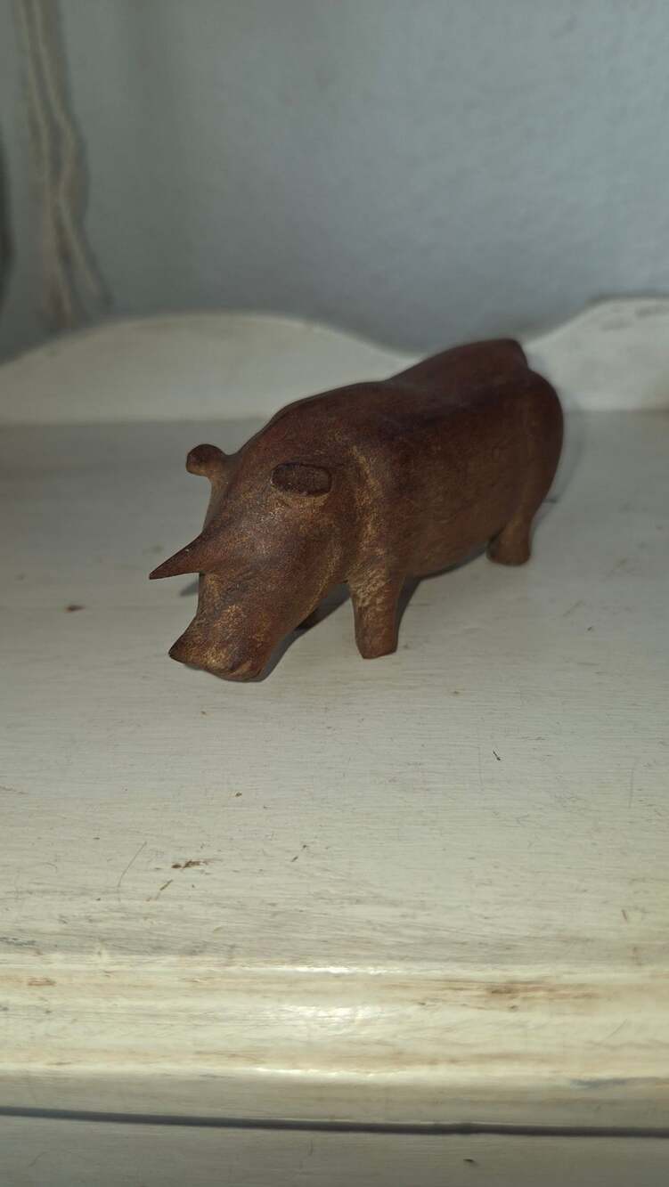 Vintage Hand Carved Wooden Rhino Figurine Sculpture